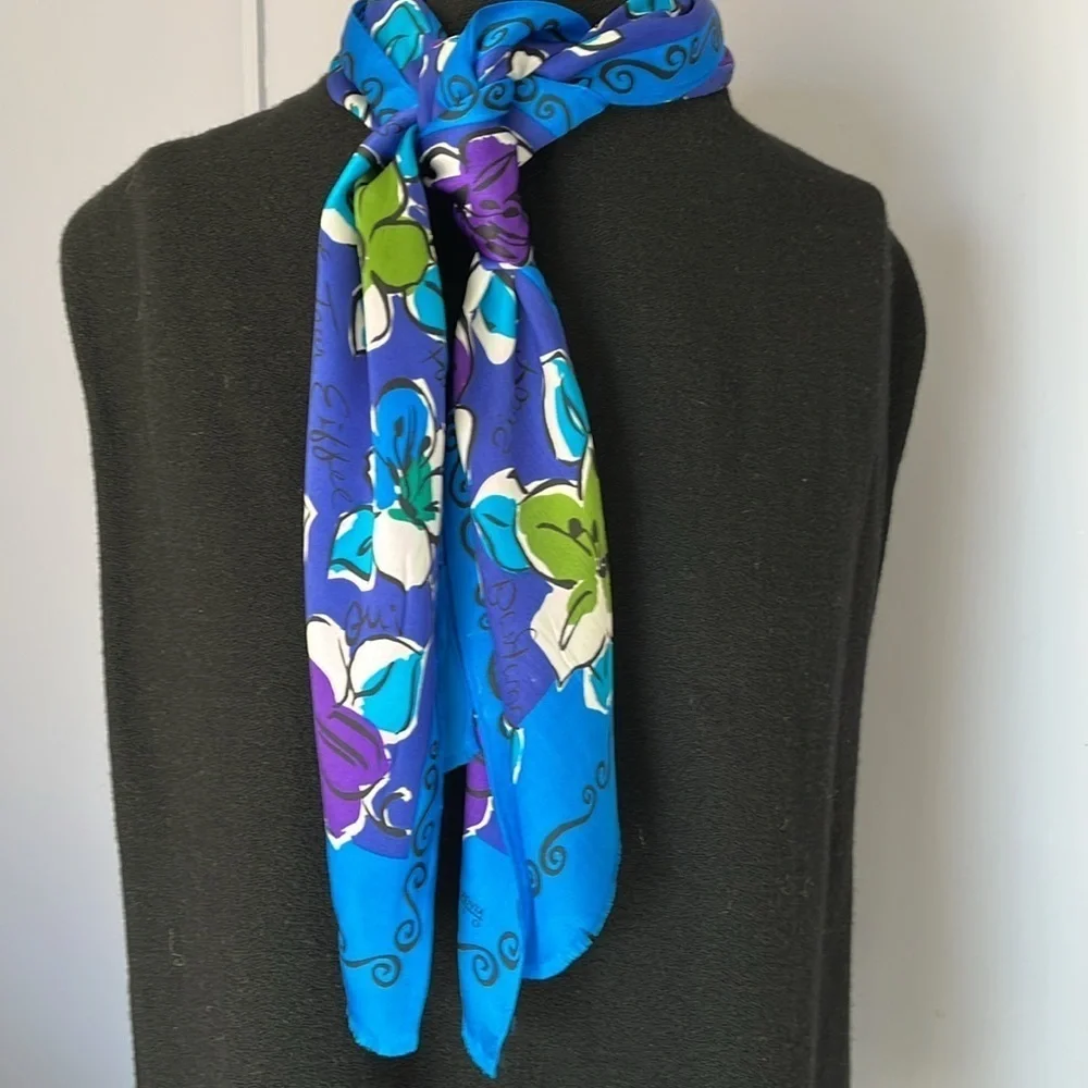 Vintage Oscar de la Renta Studio Silk French Inspired Flower Long Scarf